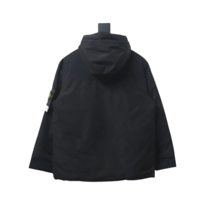 EM Sneakers Stone Island Logo Armband Logo Solid Color Zipper Outdoor Workwear Functional Hooded Down Jacket Black 02