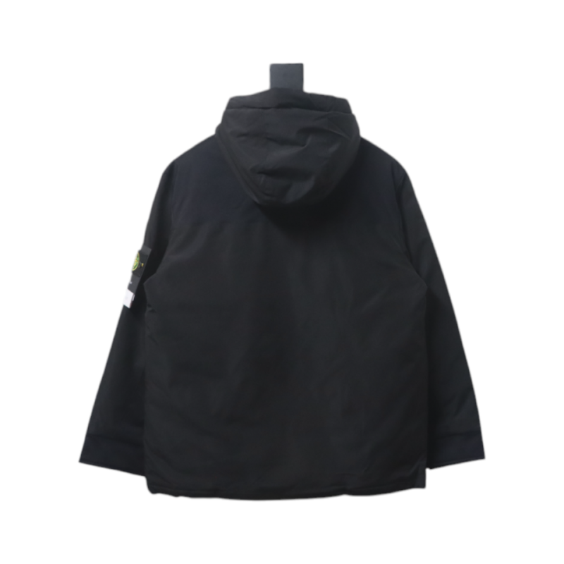 EM Sneakers Stone Island Logo Armband Logo Solid Color Zipper Outdoor Workwear Functional Hooded Down Jacket Black
