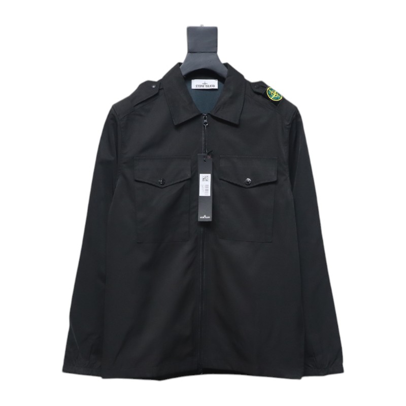 EM Sneakers Stone Island Shoulder Sleeve Badge Shirt Jacket Coat Black