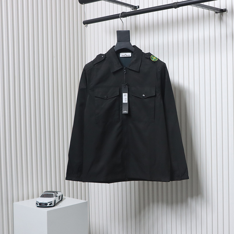 EM Sneakers Stone Island Shoulder Sleeve Badge Shirt Jacket Coat Black