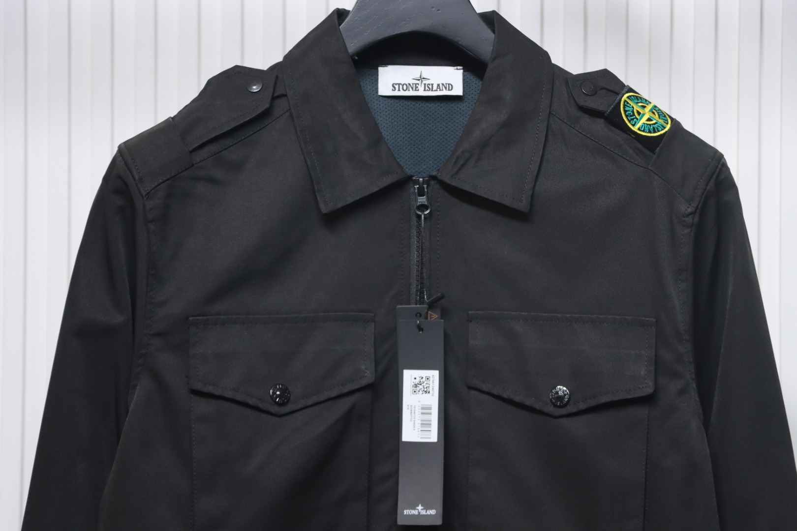 EM Sneakers Stone Island Shoulder Sleeve Badge Shirt Jacket Coat Black
