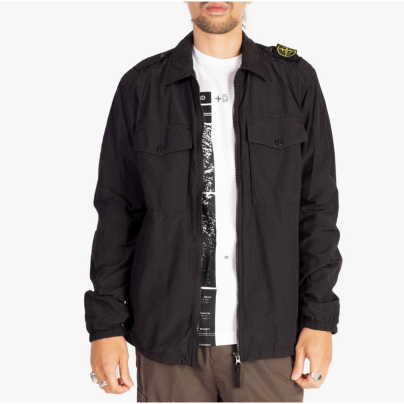 EM Sneakers Stone Island Shoulder Sleeve Badge Shirt Jacket Coat Black