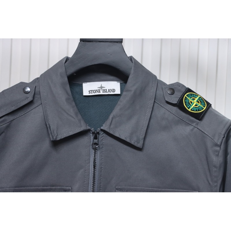EM Sneakers Stone Island Shoulder Sleeve Badge Shirt Jacket Coat Dark Gray