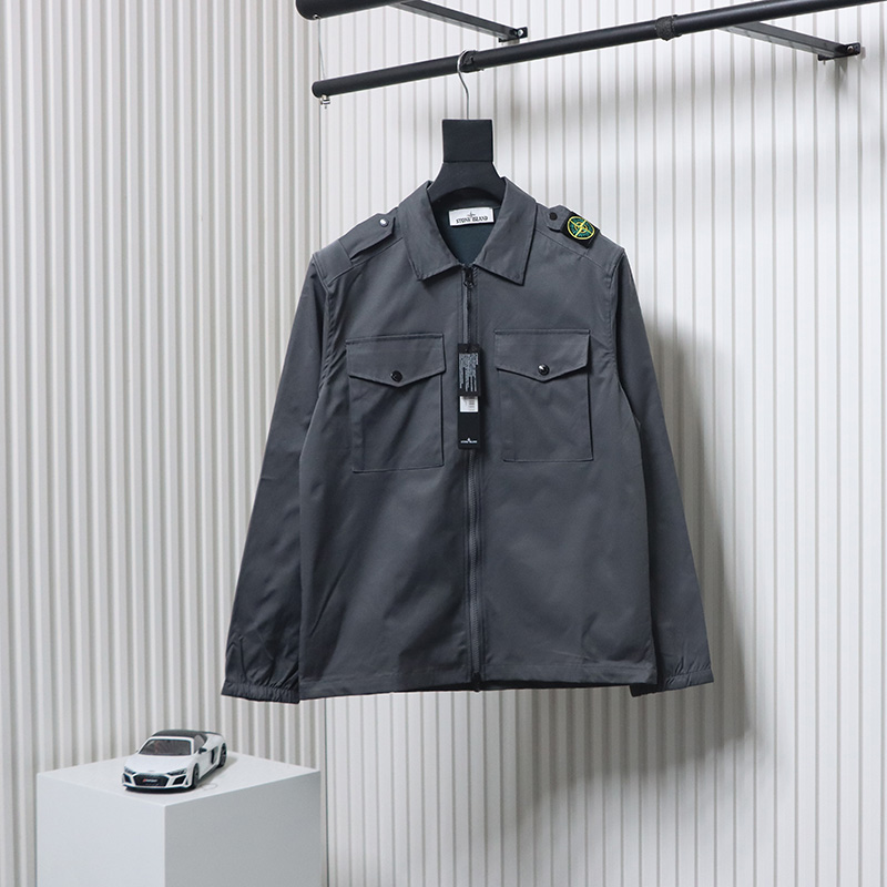 EM Sneakers Stone Island Shoulder Sleeve Badge Shirt Jacket Coat Dark Gray