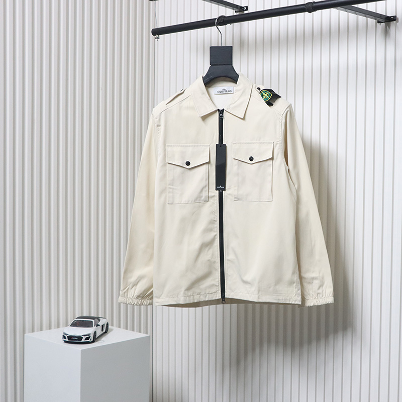 EM Sneakers Stone Island Shoulder Sleeve Badge Shirt Jacket Coat White