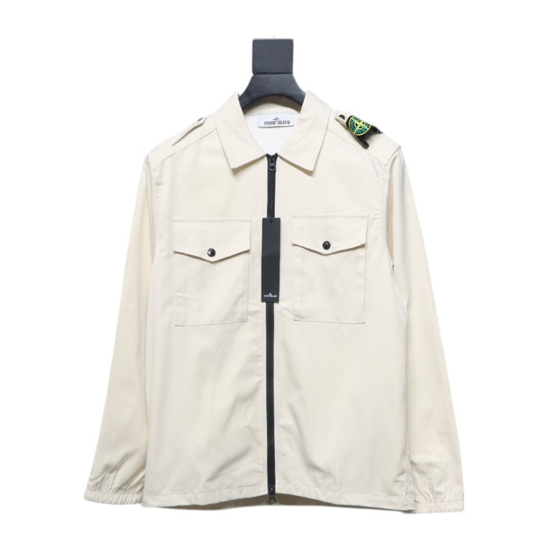 EM Sneakers Stone Island Shoulder Sleeve Badge Shirt Jacket Coat White