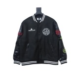 EM Sneakers Stone Island Stitching PU Leather and Cotton Baseball Jacket Black