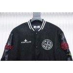 EM Sneakers Stone Island Stitching PU Leather and Cotton Baseball Jacket Black