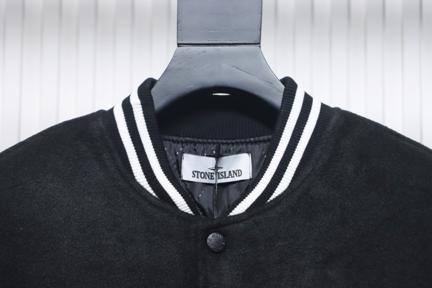 EM Sneakers Stone Island Stitching PU Leather and Cotton Baseball Jacket Black