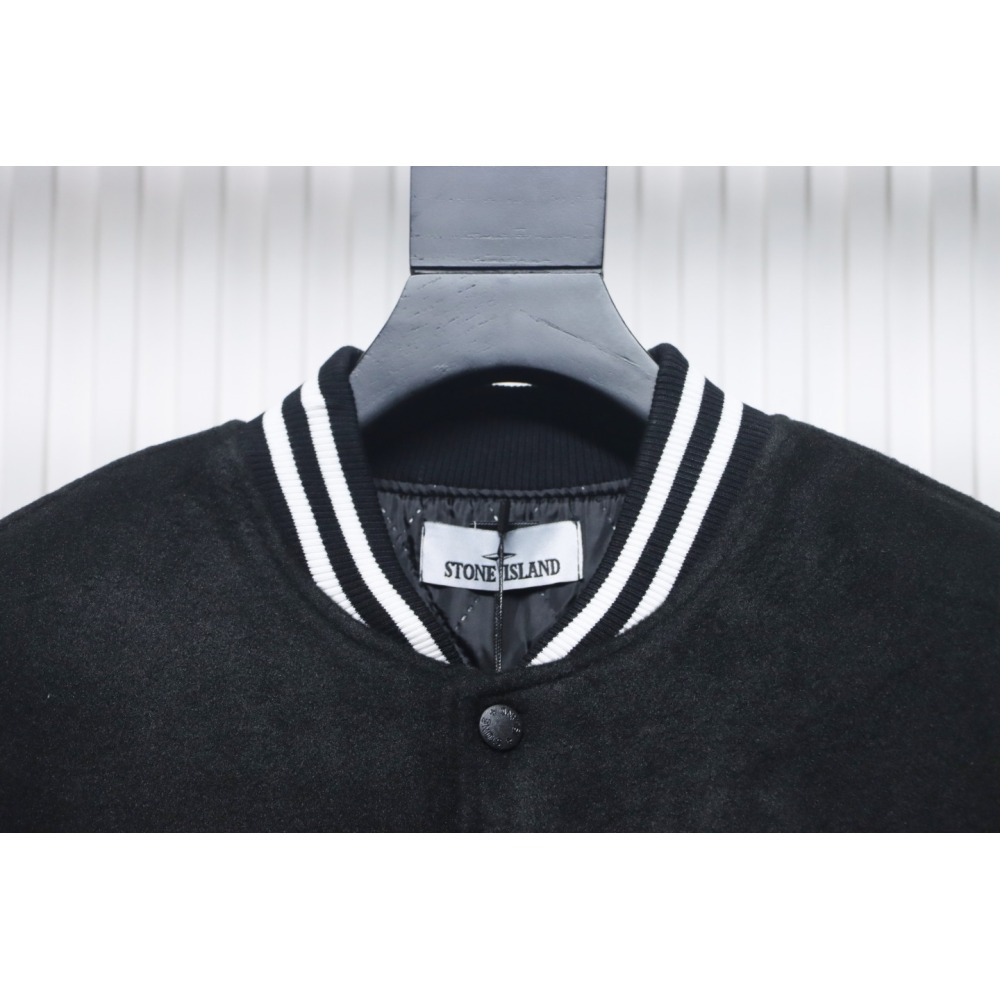 EM Sneakers Stone Island Stitching PU Leather and Cotton Baseball Jacket Black