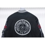 EM Sneakers Stone Island Stitching PU Leather and Cotton Baseball Jacket Black