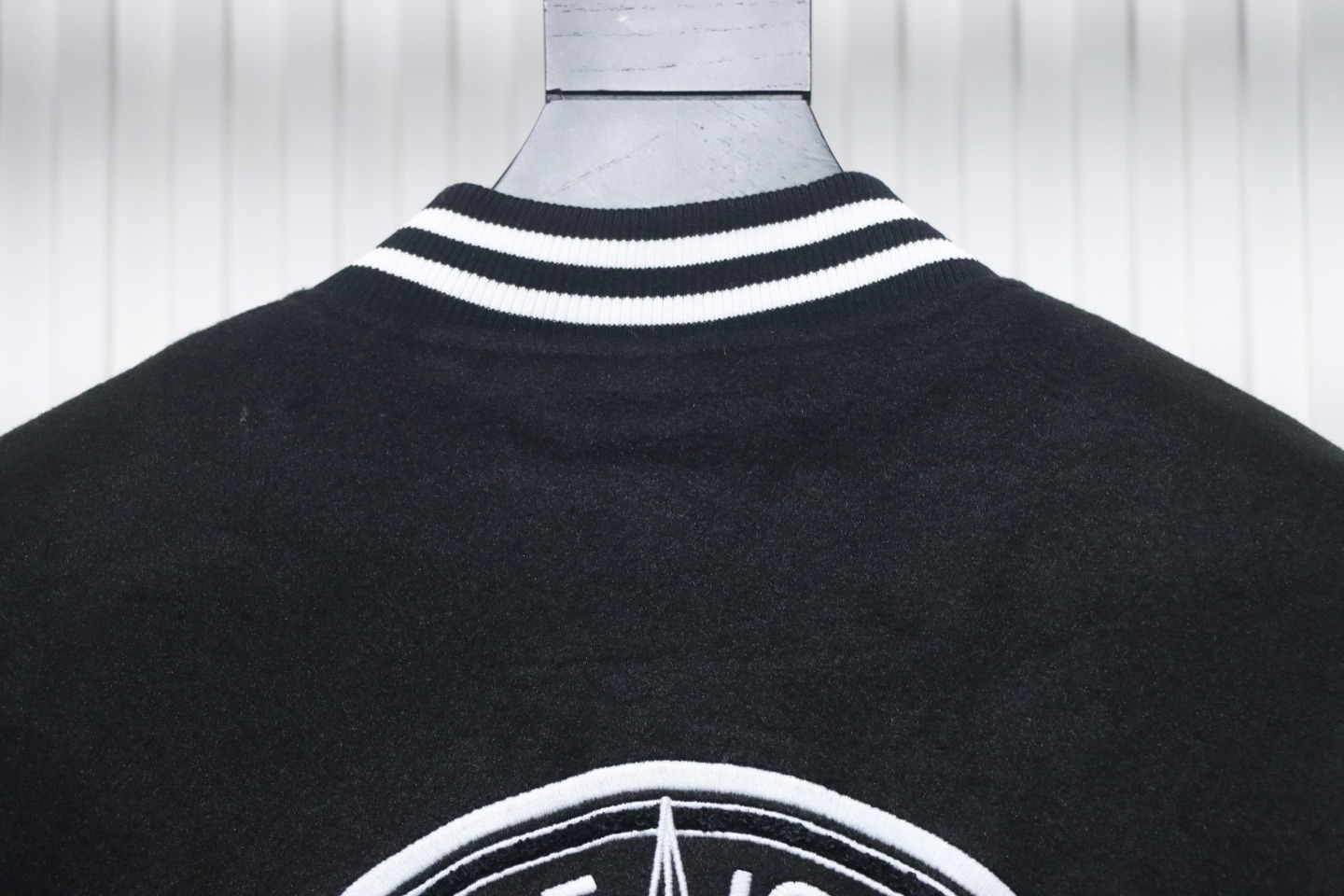 EM Sneakers Stone Island Stitching PU Leather and Cotton Baseball Jacket Black