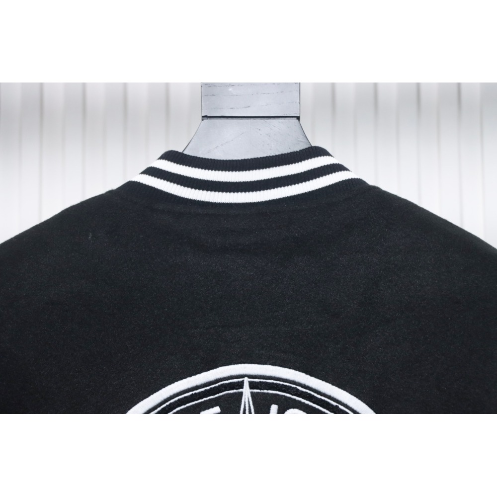 EM Sneakers Stone Island Stitching PU Leather and Cotton Baseball Jacket Black
