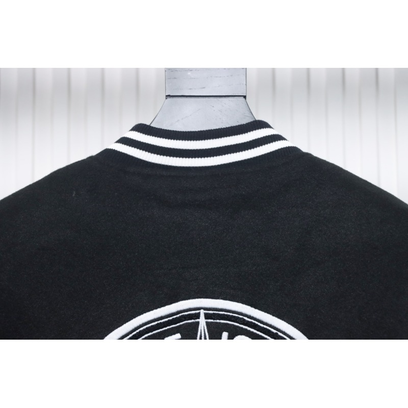 EM Sneakers Stone Island Stitching PU Leather and Cotton Baseball Jacket Black