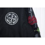 EM Sneakers Stone Island Stitching PU Leather and Cotton Baseball Jacket Black