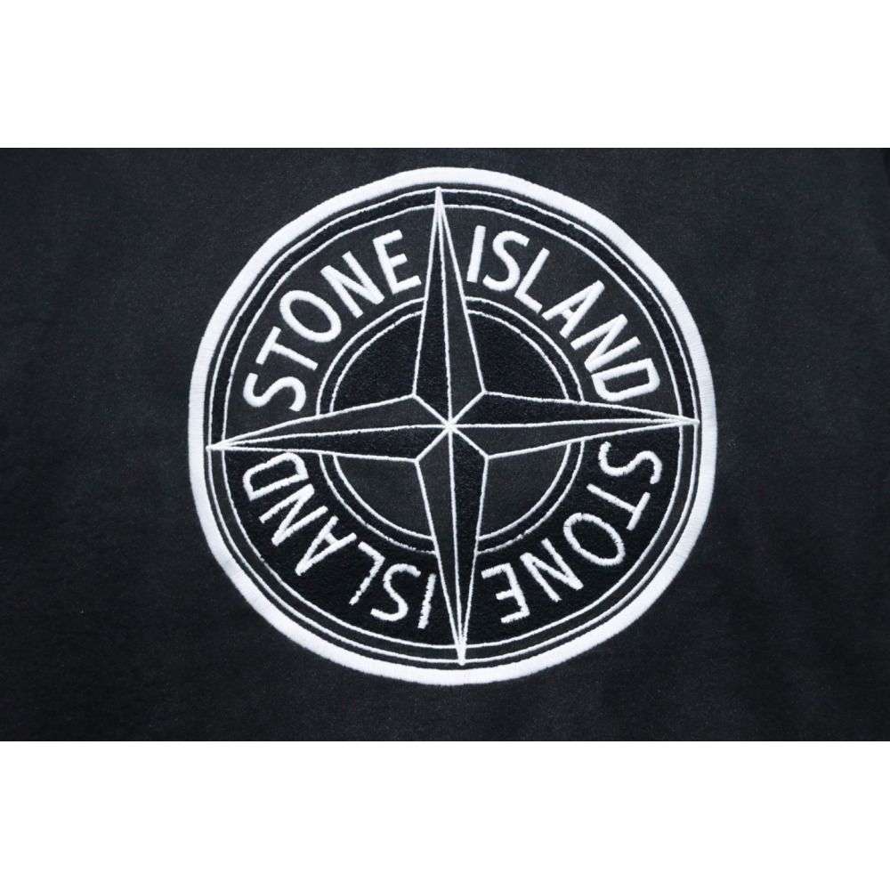 EM Sneakers Stone Island Stitching PU Leather and Cotton Baseball Jacket Black