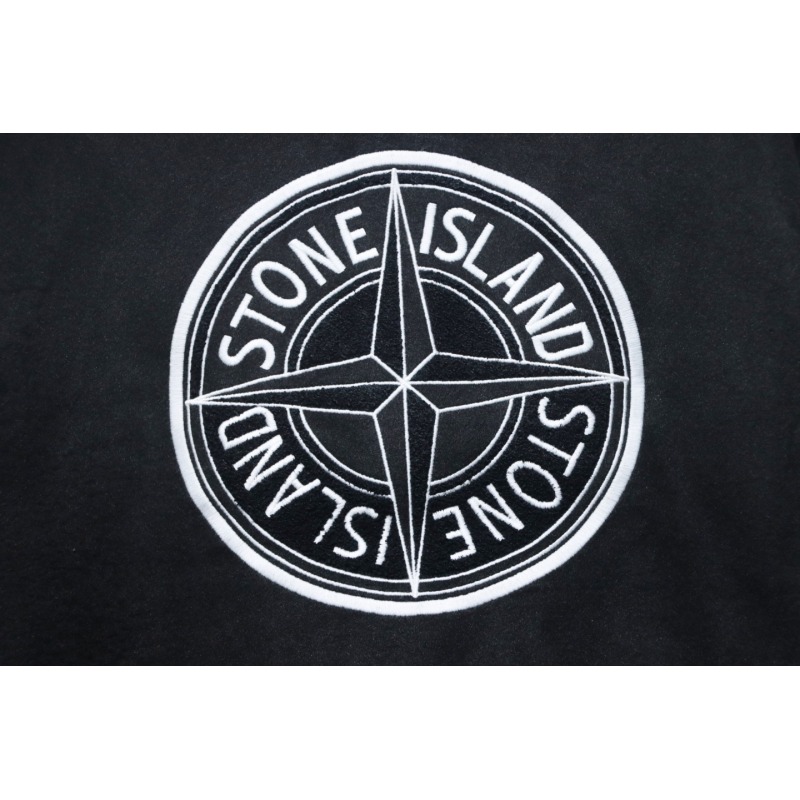 EM Sneakers Stone Island Stitching PU Leather and Cotton Baseball Jacket Black