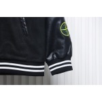 EM Sneakers Stone Island Stitching PU Leather and Cotton Baseball Jacket Black