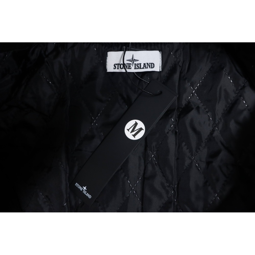 EM Sneakers Stone Island Stitching PU Leather and Cotton Baseball Jacket Black