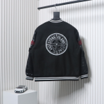 EM Sneakers Stone Island Stitching PU Leather and Cotton Baseball Jacket Black