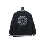 EM Sneakers Stone Island Stitching PU Leather and Cotton Baseball Jacket Black