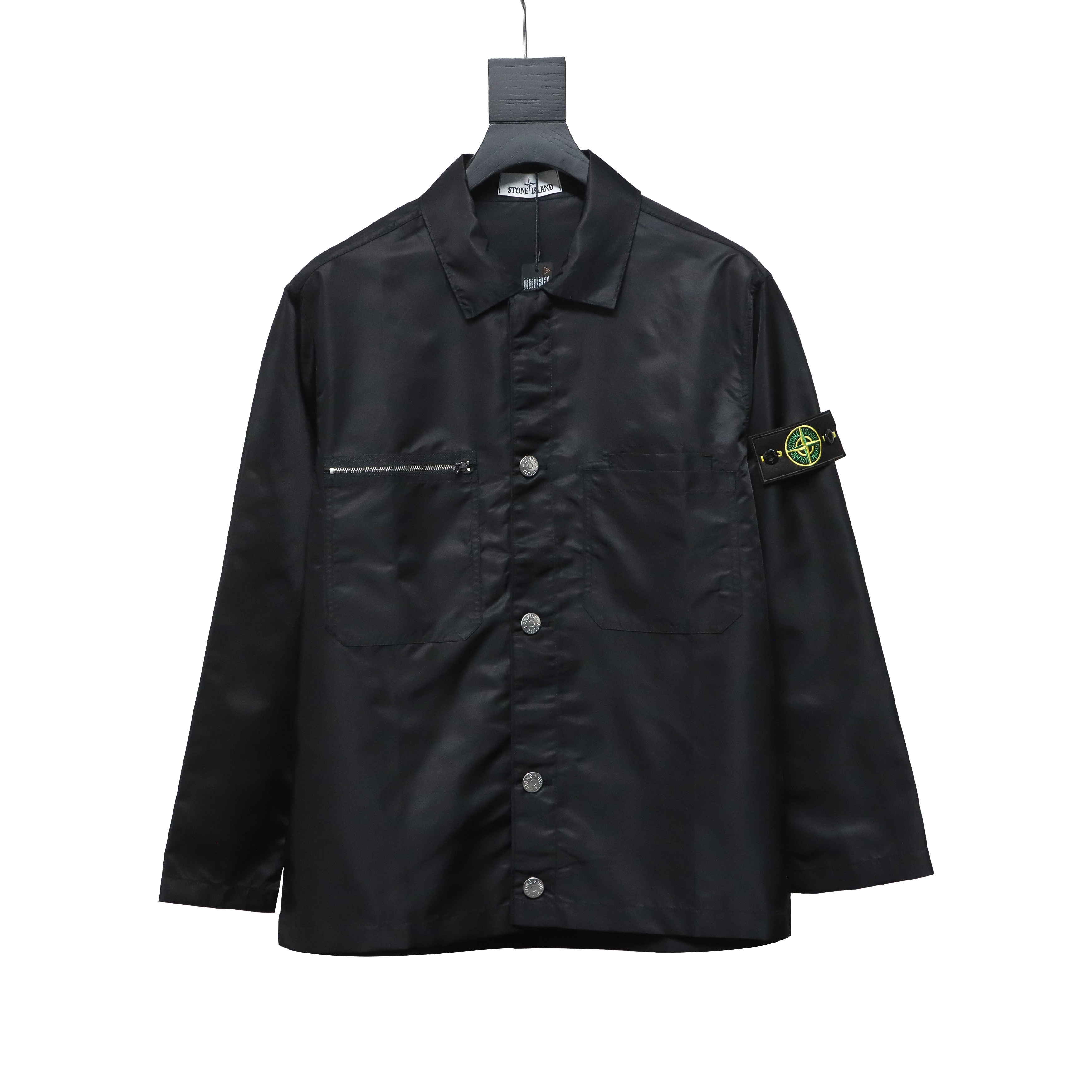 EM Sneakers Stone Island Zipper Pocket Sleeve Shirt Jacket Black