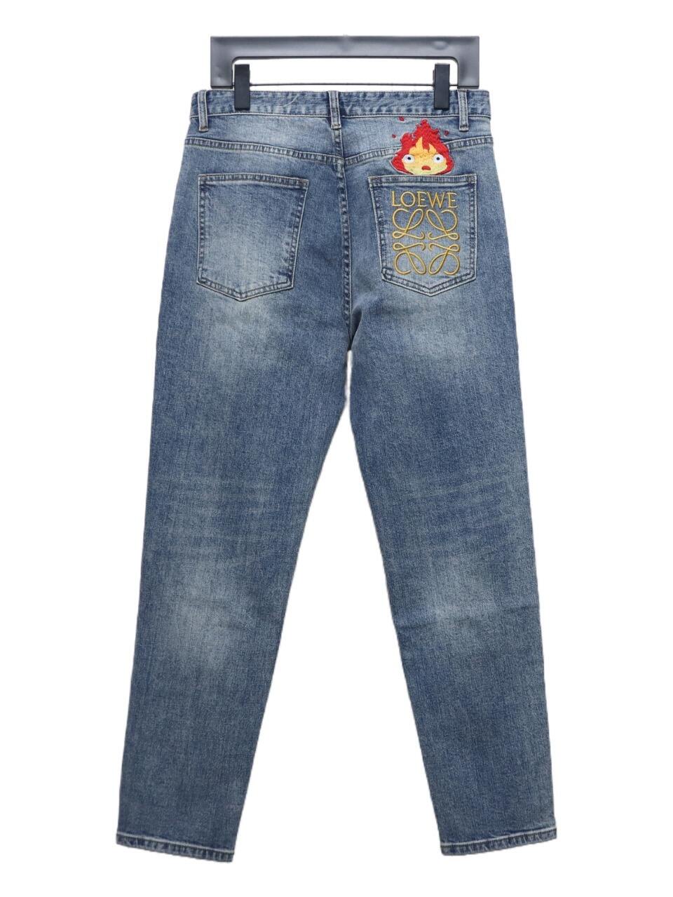 EM Sneakers Loewe Back Flame Embroidered Logo Jean Blue