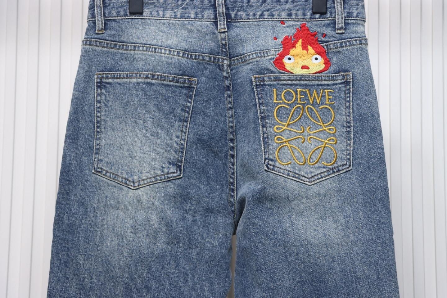 EM Sneakers Loewe Back Flame Embroidered Logo Jean Blue