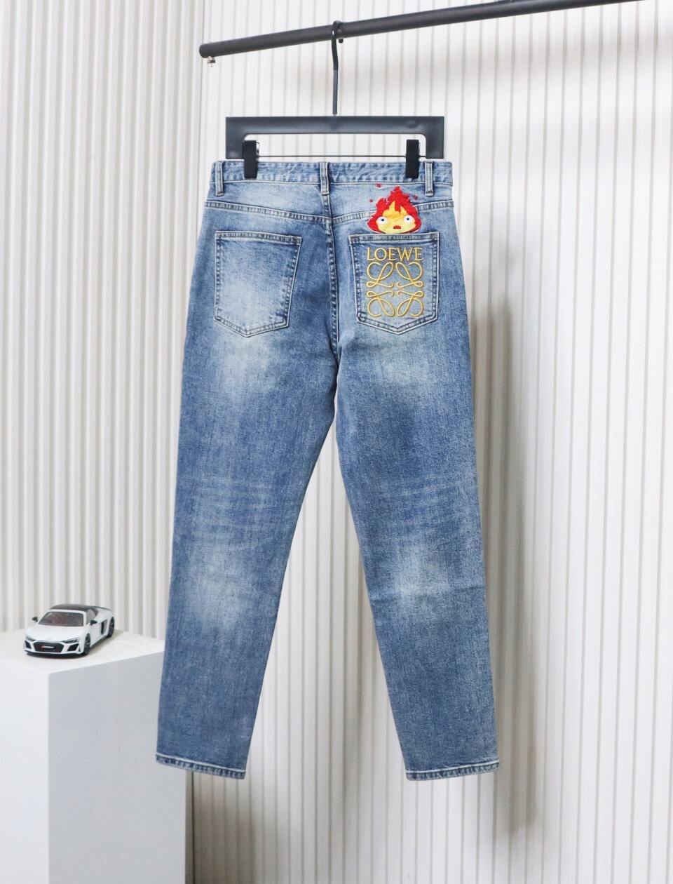 EM Sneakers Loewe Back Flame Embroidered Logo Jean Blue