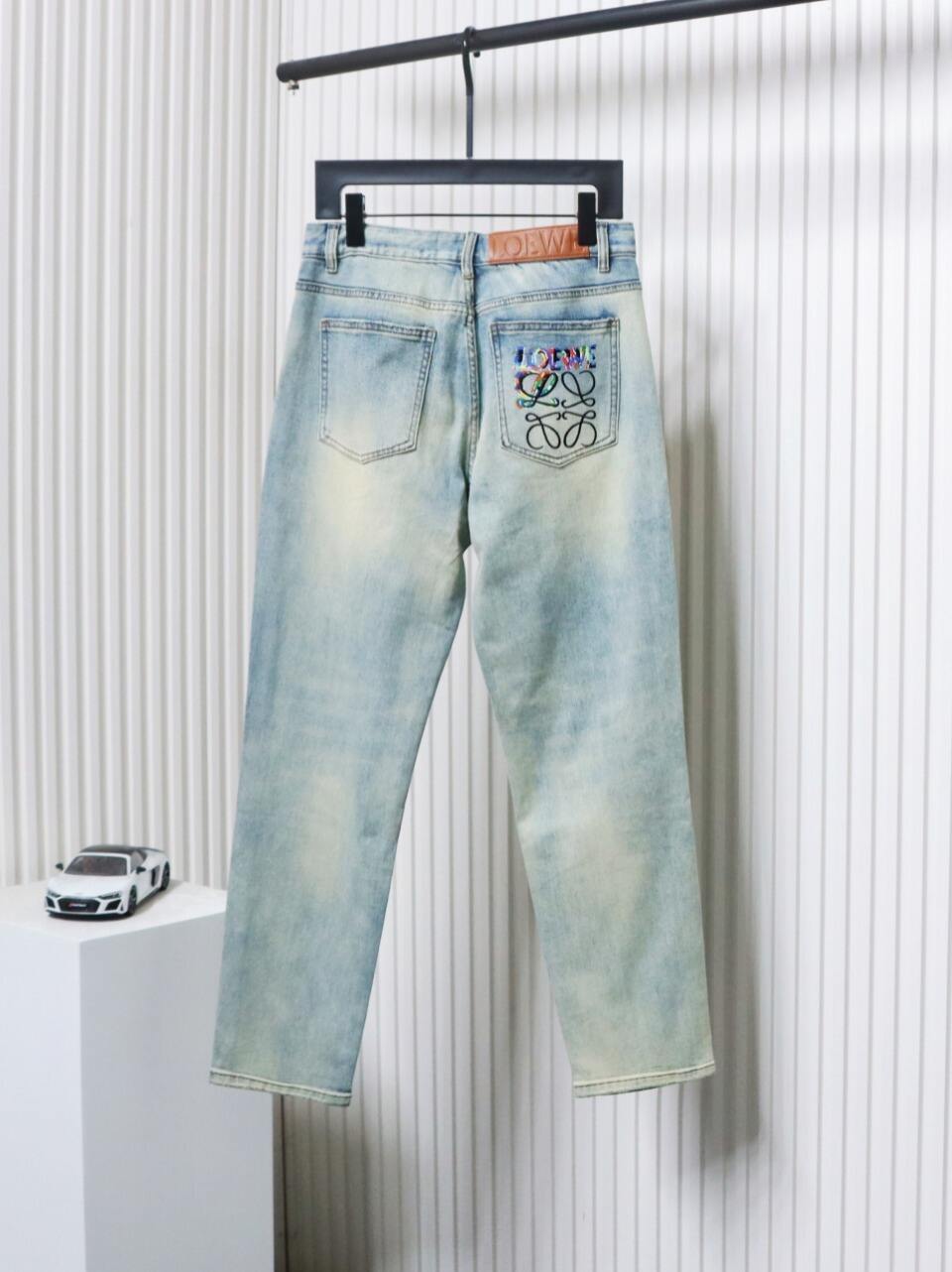 EM Sneakers Loewe Glitch Style Embroidered Logo Jeans Light Blue