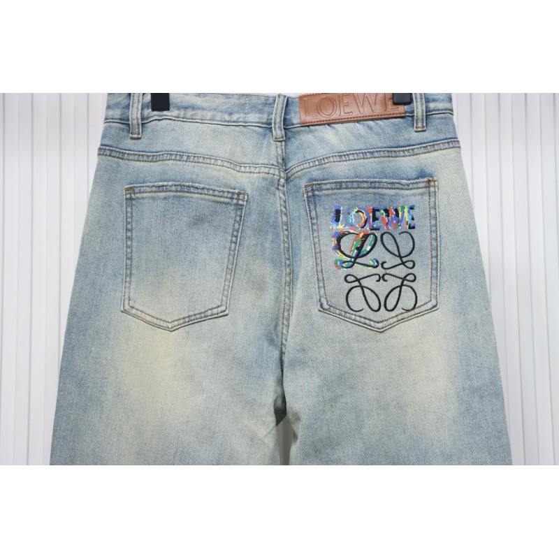 EM Sneakers Loewe Glitch Style Embroidered Logo Jeans Light Blue