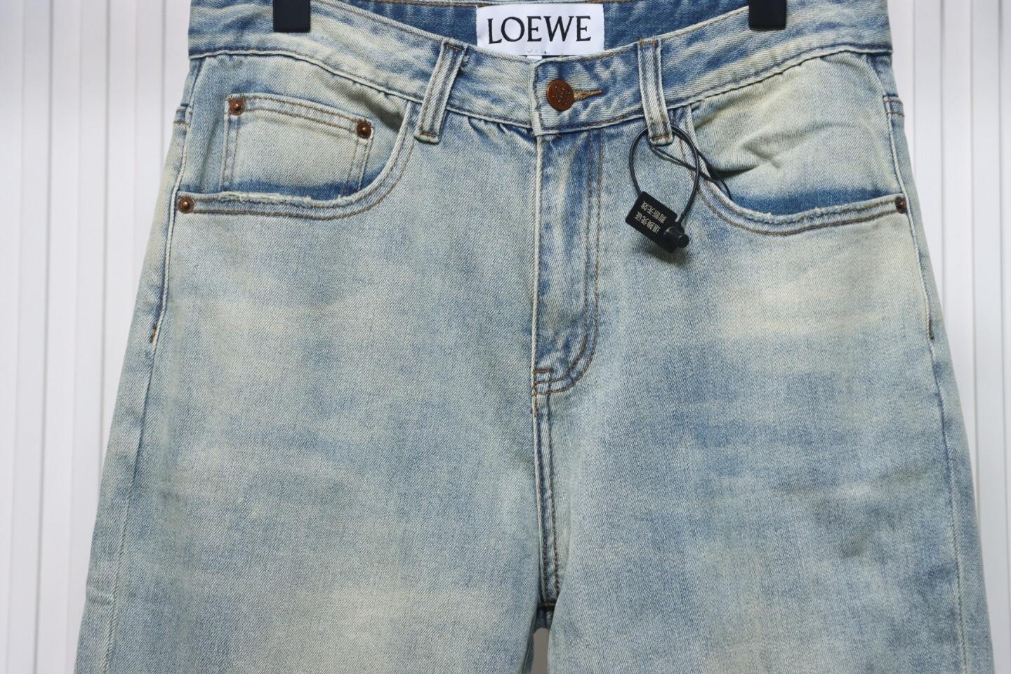 EM Sneakers Loewe Glitch Style Embroidered Logo Jeans Light Blue