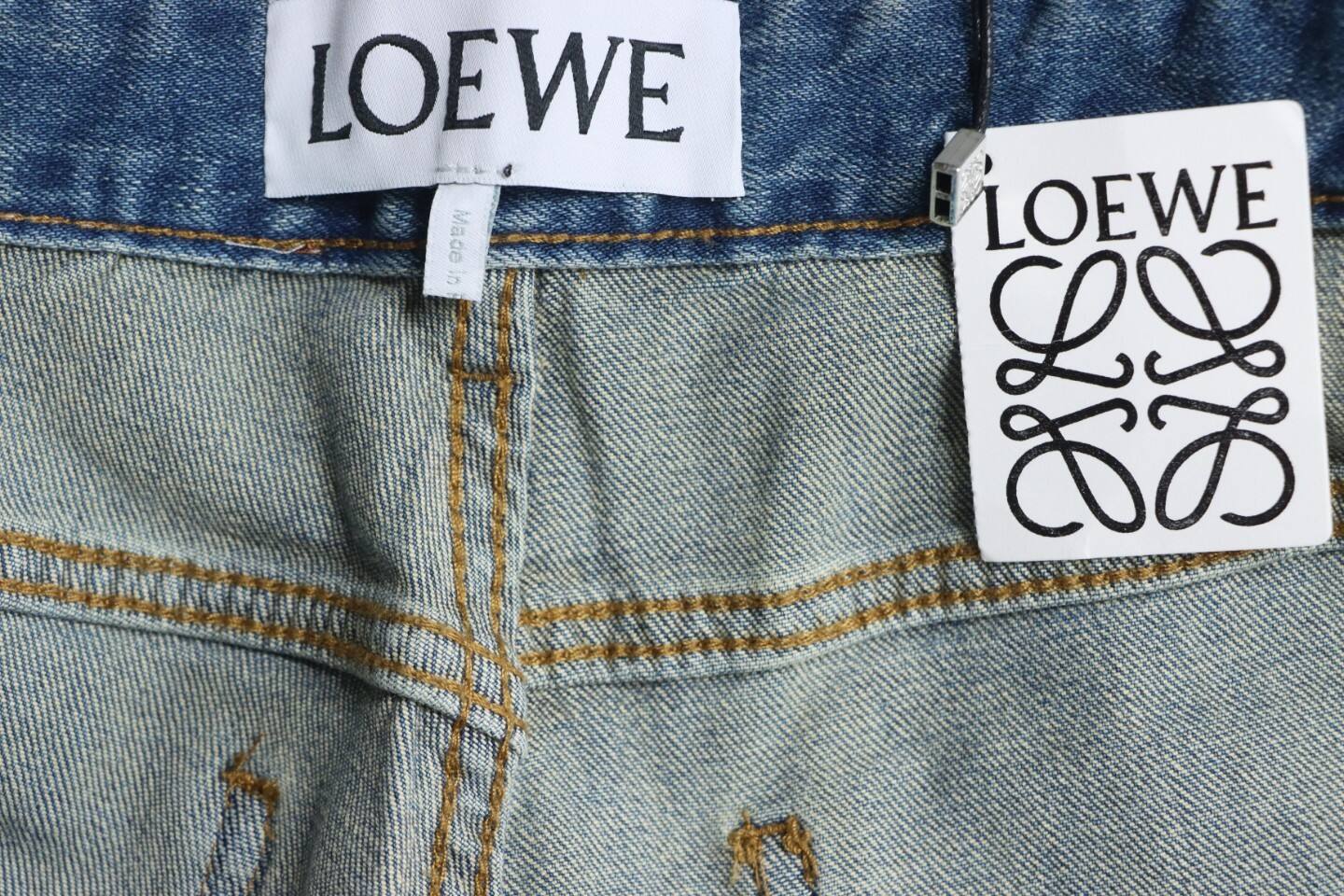 EM Sneakers Loewe Glitch Style Embroidered Logo Jeans Light Blue