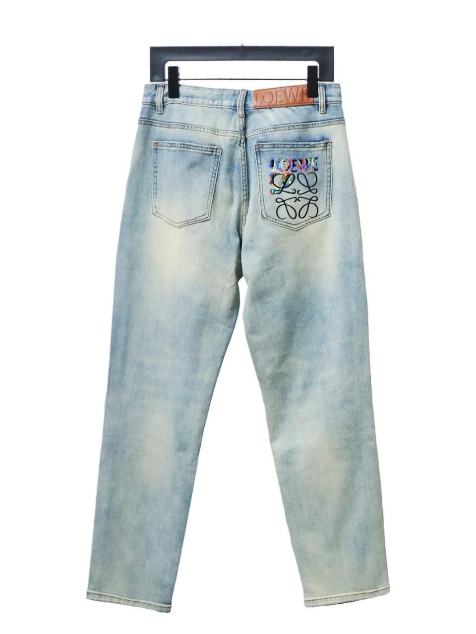 EM Sneakers Loewe Glitch Style Embroidered Logo Jeans Light Blue