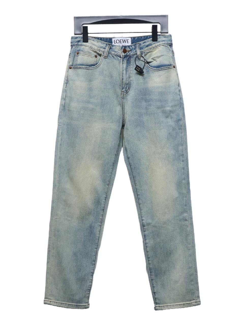 EM Sneakers Loewe Glitch Style Embroidered Logo Jeans Light Blue