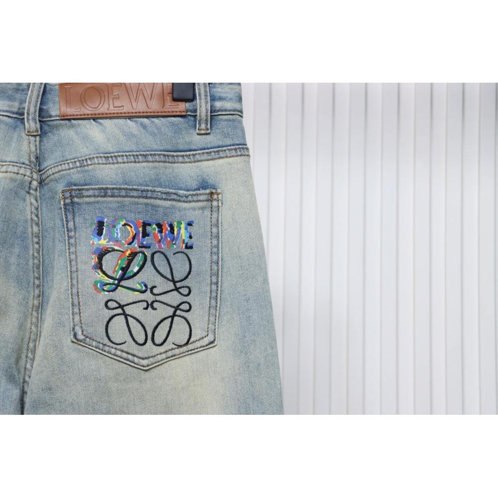 EM Sneakers Loewe Glitch Style Embroidered Logo Jeans Light Blue