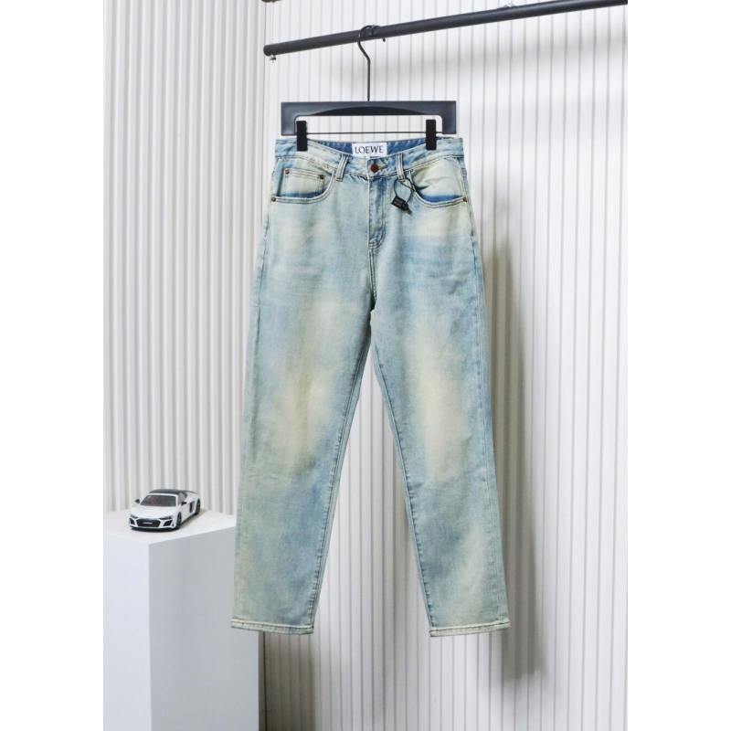 EM Sneakers Loewe Glitch Style Embroidered Logo Jeans Light Blue