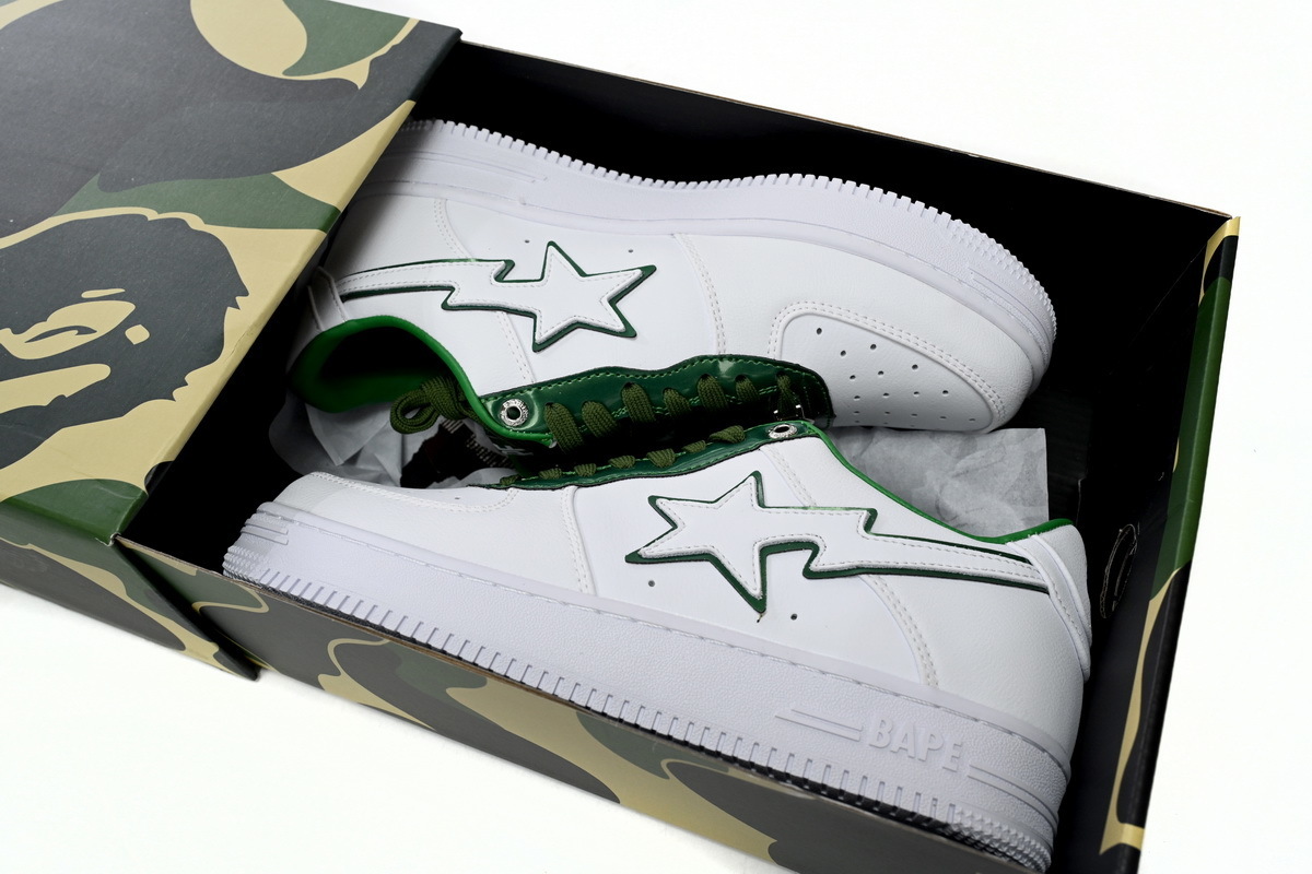 EM Sneakers A Bathing Ape Bape Sta Patent Leather White Green