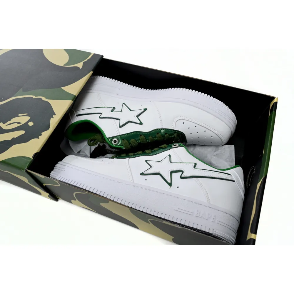 EM Sneakers A Bathing Ape Bape Sta Patent Leather White Green