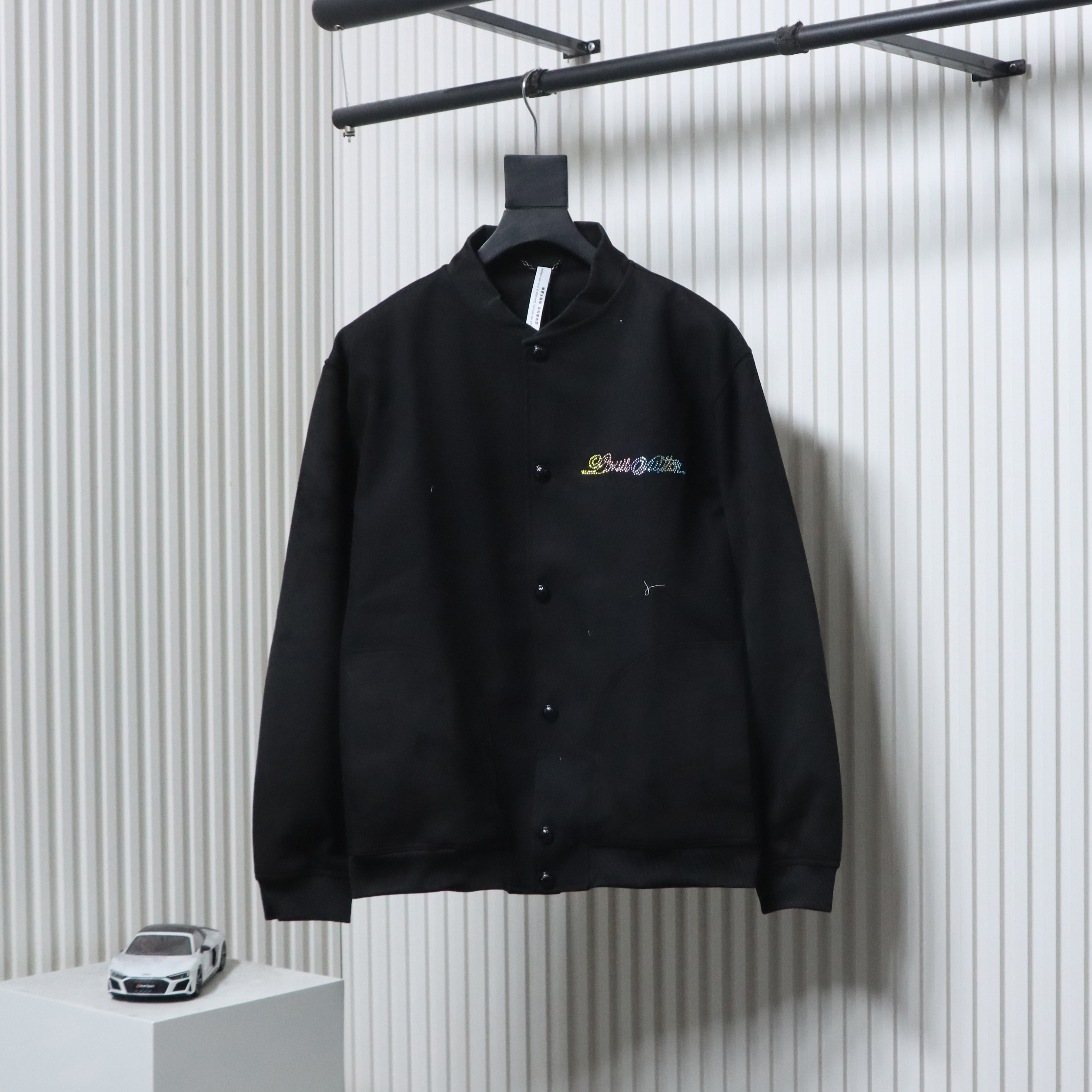 EM Sneakers Louis Vuitton Leather and Rhinestone Waisted Baseball Jacket Black