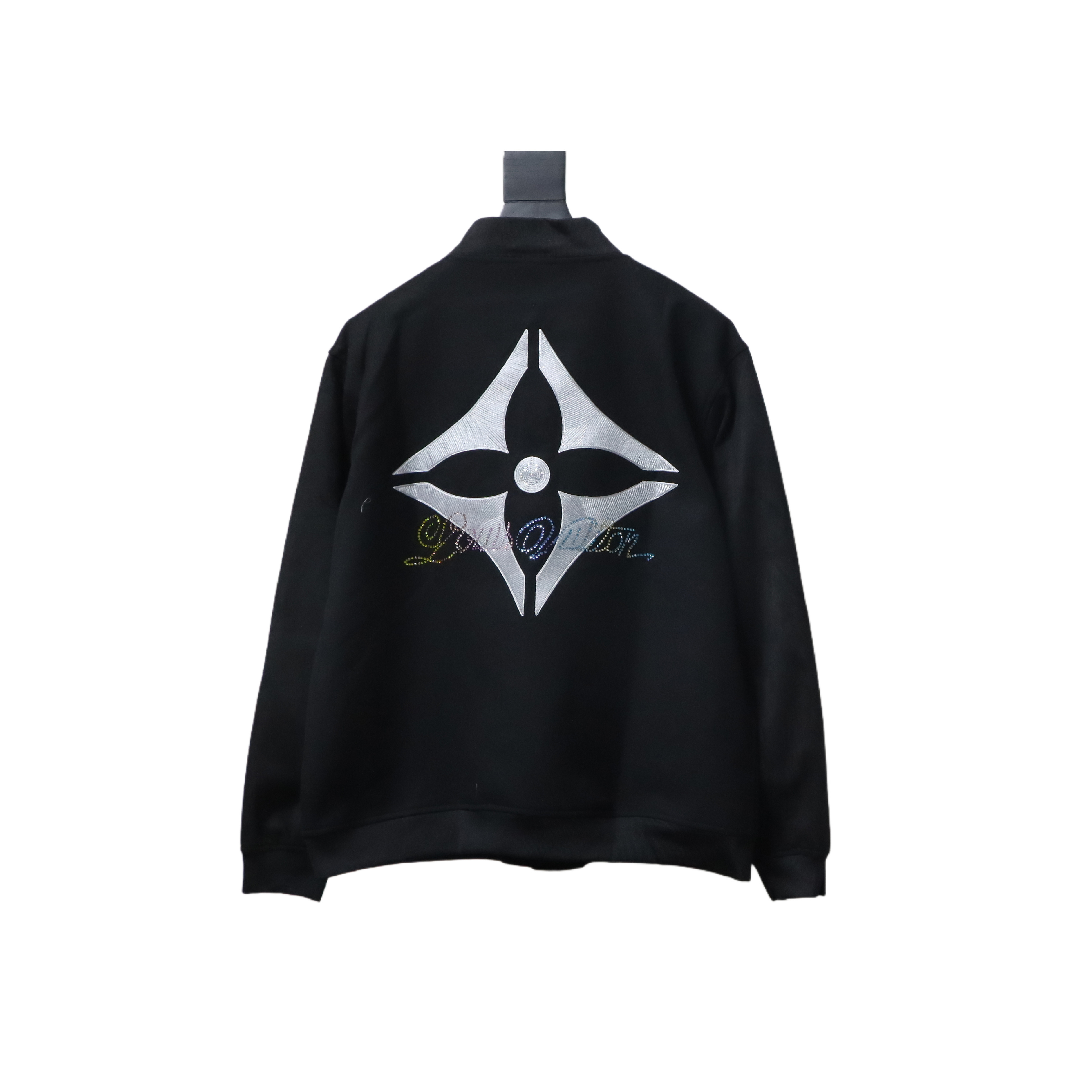 EM Sneakers Louis Vuitton Leather and Rhinestone Waisted Baseball Jacket Black