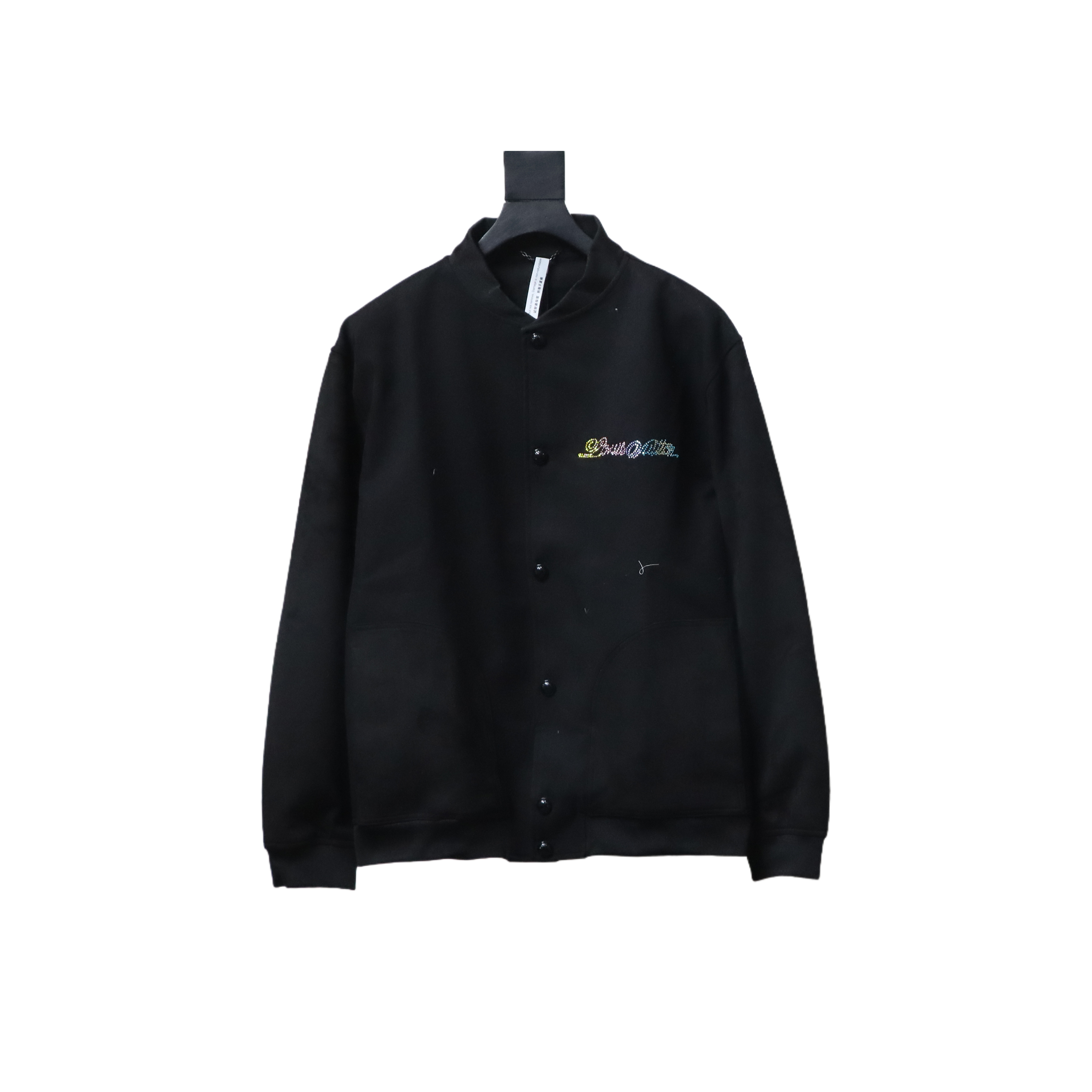 EM Sneakers Louis Vuitton Leather and Rhinestone Waisted Baseball Jacket Black