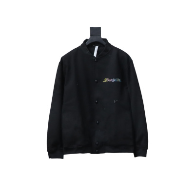 EM Sneakers Louis Vuitton Leather and Rhinestone Waisted Baseball Jacket Black 01