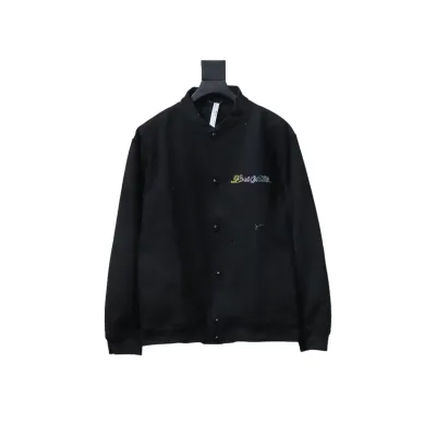 EM Sneakers Louis Vuitton Leather and Rhinestone Waisted Baseball Jacket Black 01