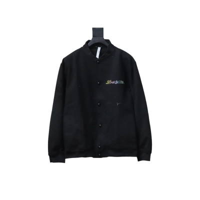 EM Sneakers Louis Vuitton Leather and Rhinestone Waisted Baseball Jacket Black 01