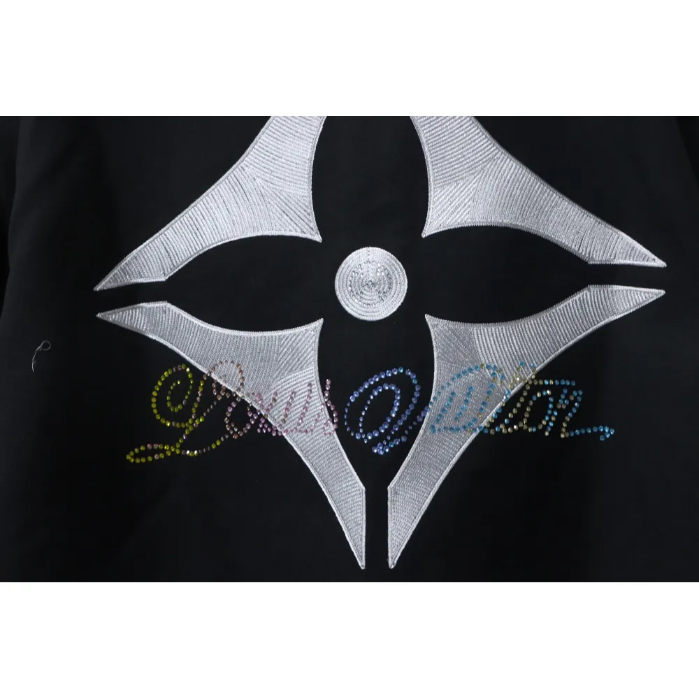 EM Sneakers Louis Vuitton Leather and Rhinestone Waisted Baseball Jacket Black