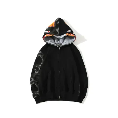 EM Sneakers BAPE Tiger Head Double Hood Camouflage Patchwork Hoodie 01