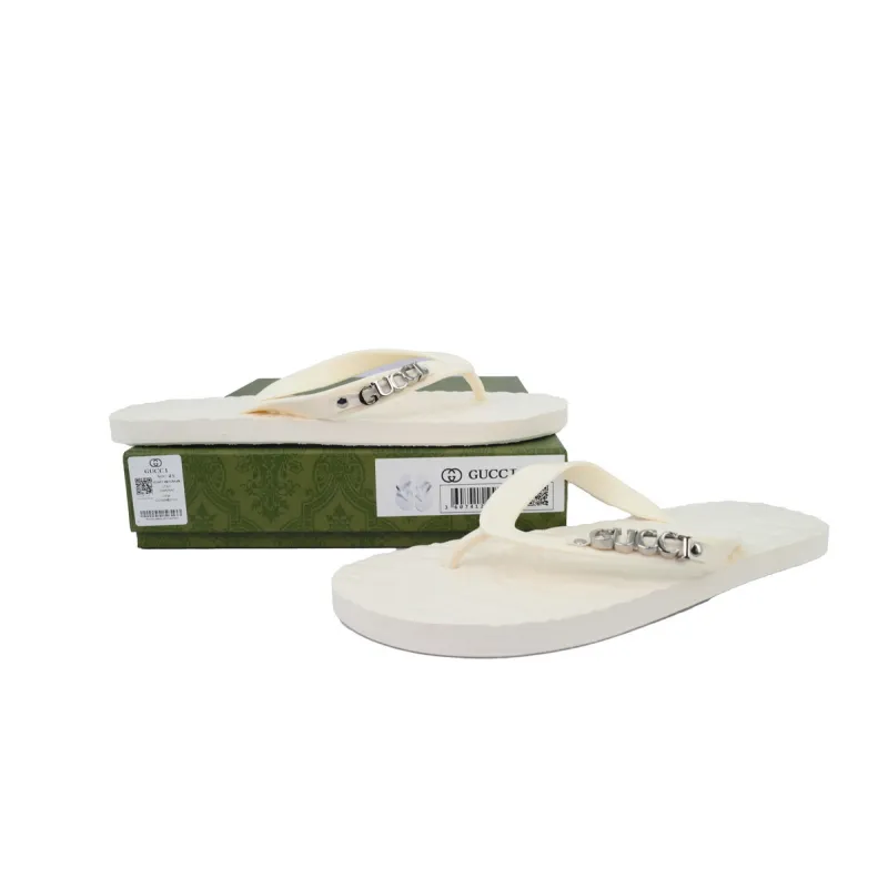 EM Sneakers Gucci Double G Logo Chevron Sandal Metal Rice White