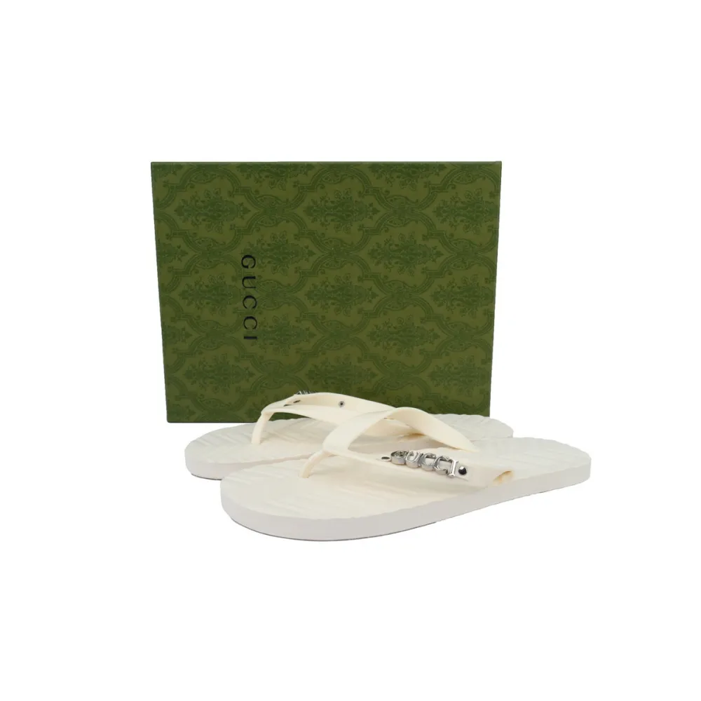 EM Sneakers Gucci Double G Logo Chevron Sandal Metal Rice White