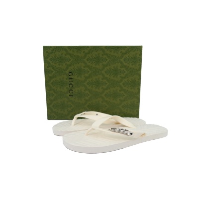 EM Sneakers Gucci Double G Logo Chevron Sandal Metal Rice White 01